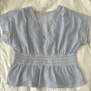 Madewell Blue and White Dolman Sleeve Peplum Blouse